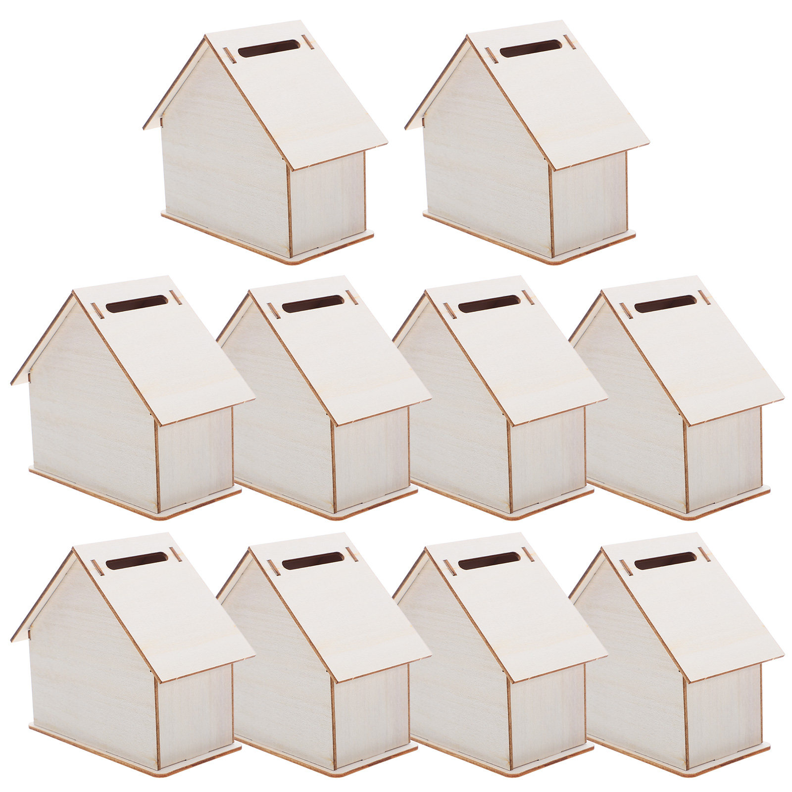Kids Education Savings - 10 stuks houten doe-het-zelf-cabine spaarpot ongeverfd