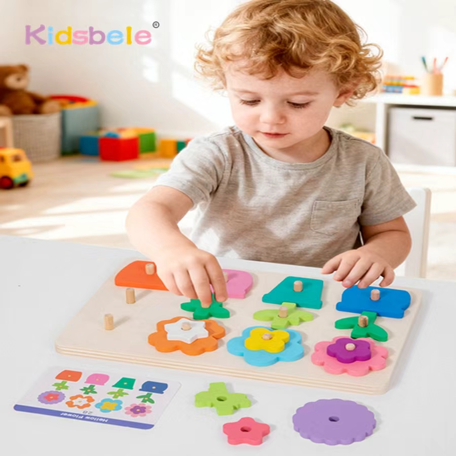 Kids Education Card - Montessori DIY houten bloempuzzel bordspel met