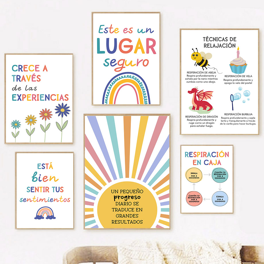 Kids Education Room - Spaanse Onderwijs Motto Regenboog Zonneschijn Muur