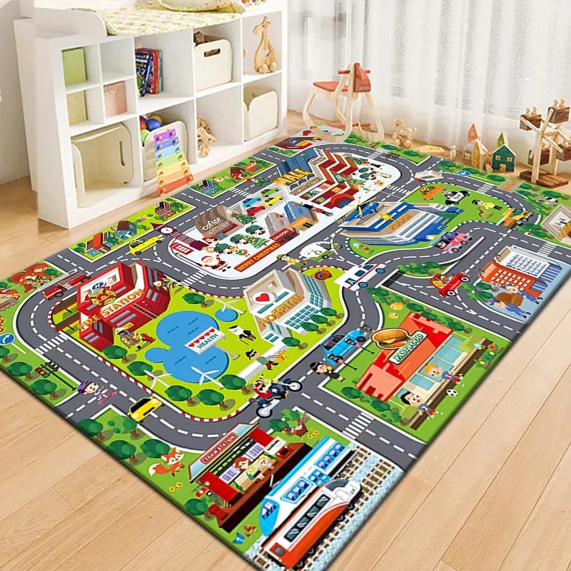 Kids Education Room - Kleurrijk kinderstadkaart speelkleed, verkeersavontuur speelmat voor