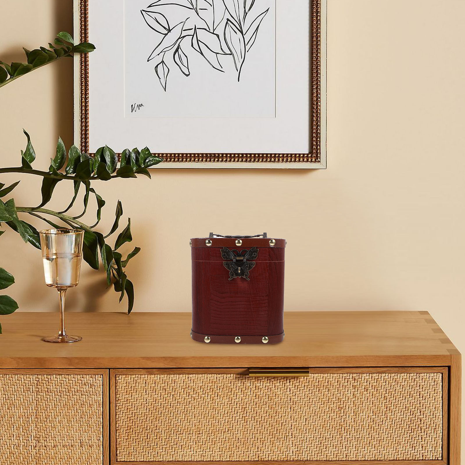 Kids Education Savings - Vintage houten schatkist spaarpot met slot