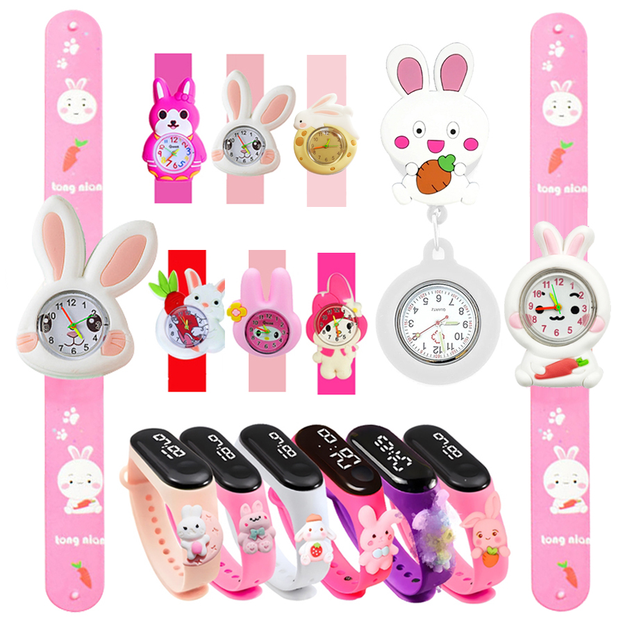 Kids Educational Watch - Bedrukte band Cartoon konijn kinderhorloges voor