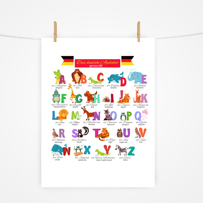 Kids Education Nursery - Duits alfabet met dieren kinderkamer muur