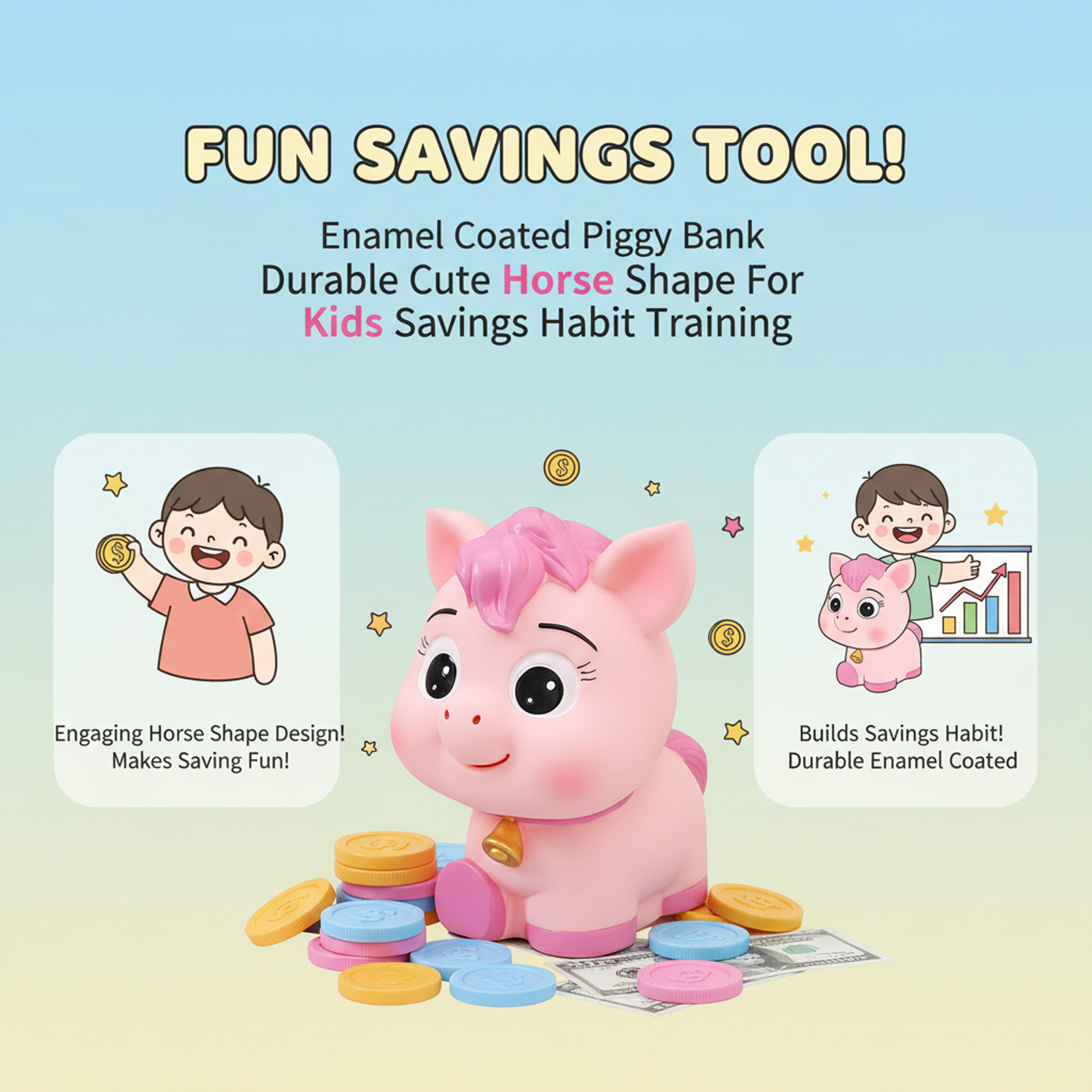Spaarpot voor kinderen, paardv - Kids Education Savings recensie en prijs