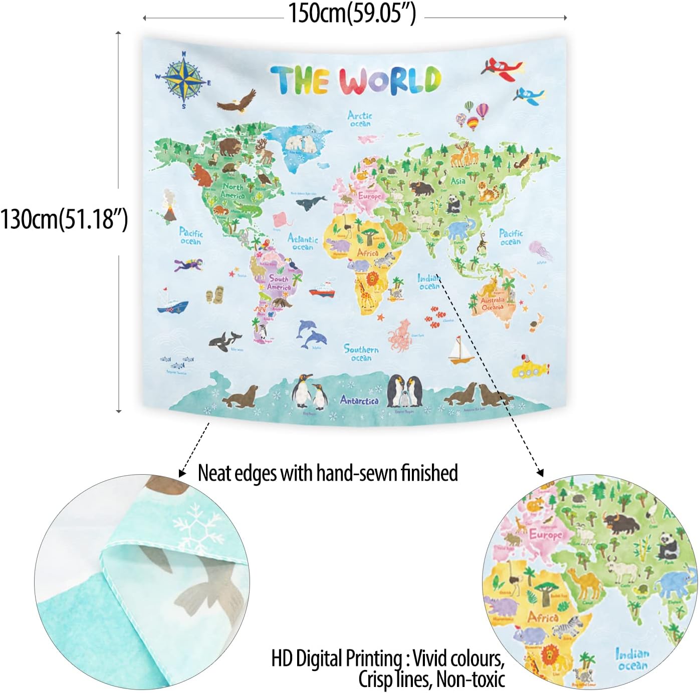 Kinderwereldkaart Wandtapijt E - Kids Education Room recensie en prijs